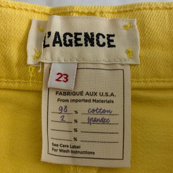 L'AGENCE Shorts Size 23 Yellow Audrey Denim Distressed Raw-Hem Mid-Rise NWT - Picture 4 of 16